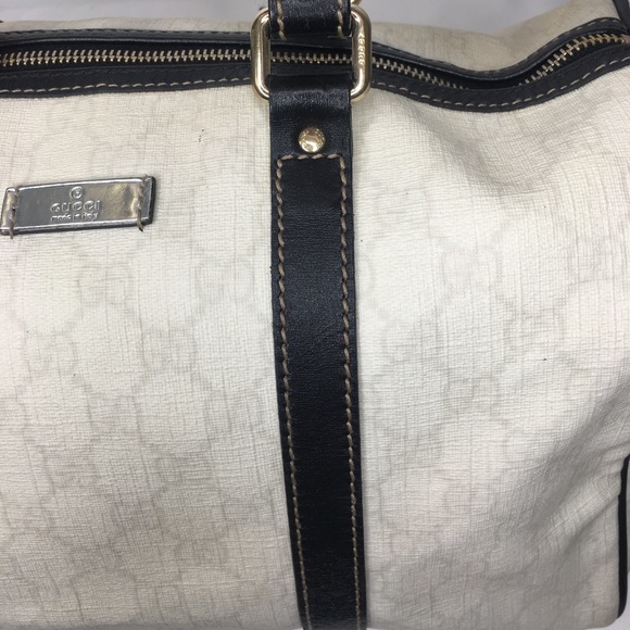 Authentic Gucci white Boston satchel bag coated canvas - Picture 15 of 16